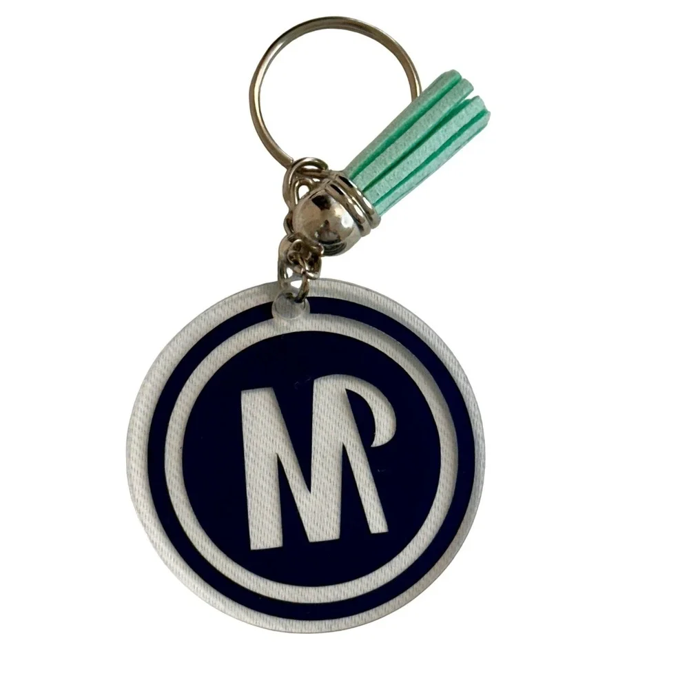 Handcrafted Monogram Letter M‎ Keychain Navy Blue Acrylic Mint Green Tassel NEW